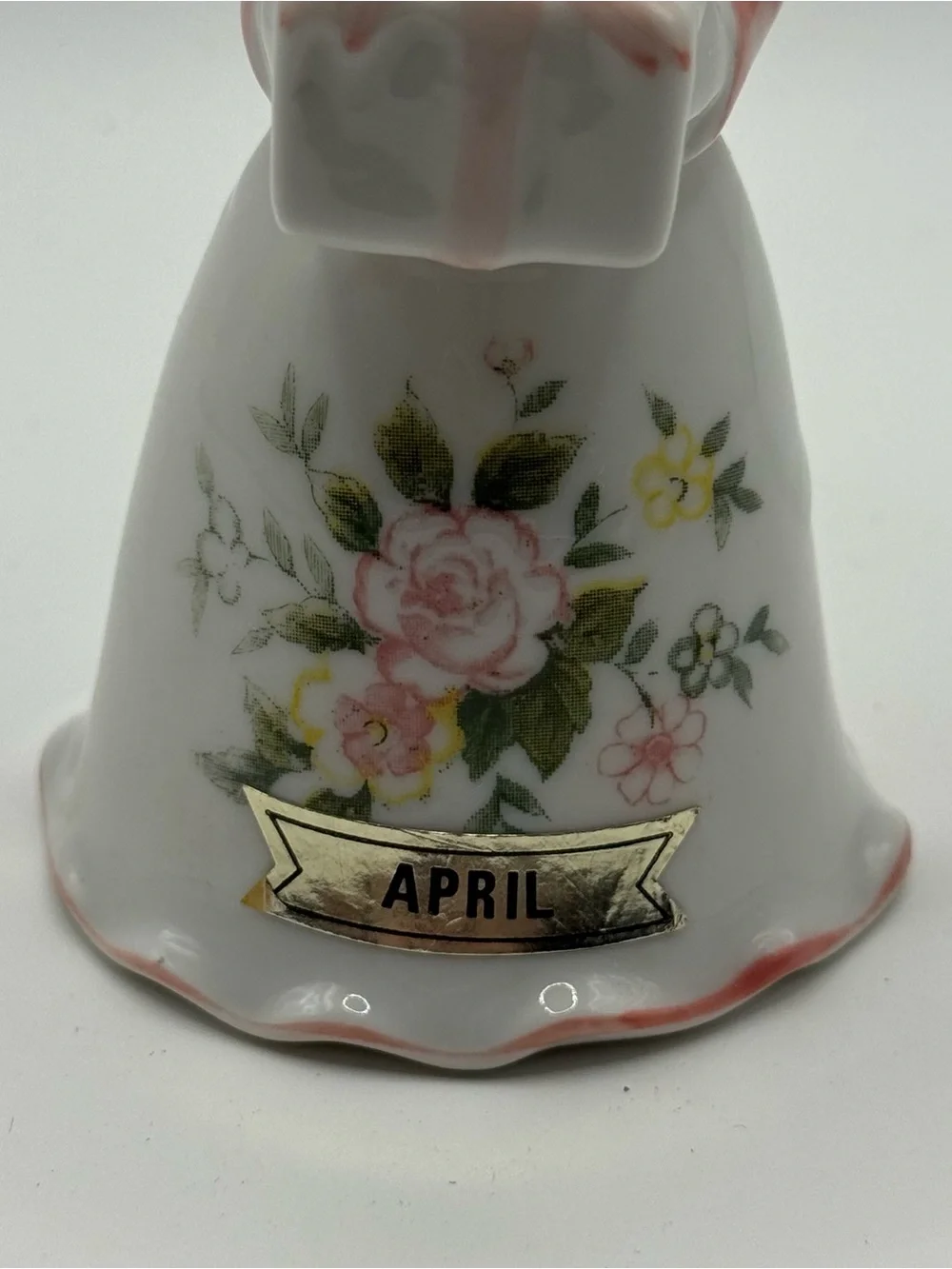 VTG April Birthday Angel Bell Figurine Pink Floral Kitsch Cottagecore Coquette